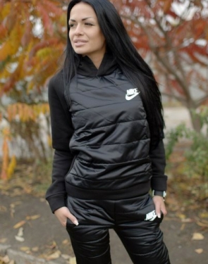 Утепленный спортивный костюм комбинированный "Nike" Черный+плащевка купить в интернет магазине в шоколаде.ру