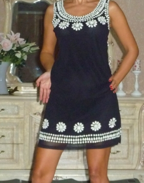 Платье коктейльное черное "Аура" Цветы