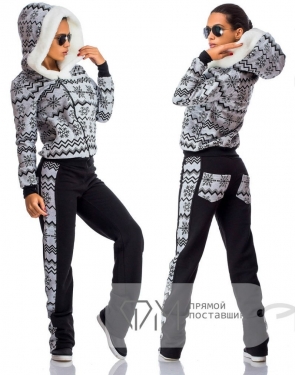 Спортивный костюм женский утеплённый "Снежинки" Серый