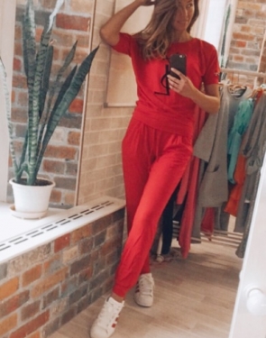 Спортивный костюм женский Трикотажный "YSL" / Красный