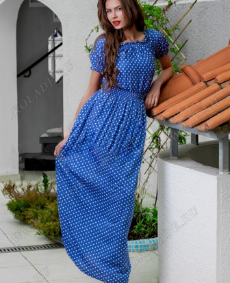 Платье летнее длинное "Касабланка" Синее в горошек