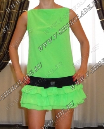 Шифоновое мини платье с оборками "Зеленое яблоко"