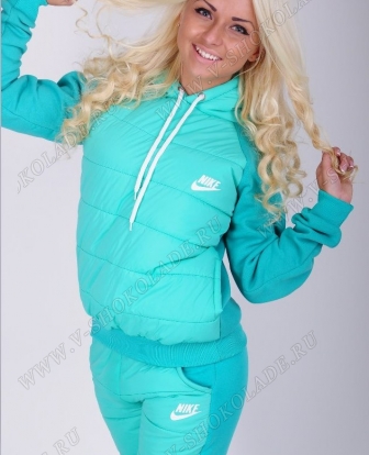 Утепленный спортивный костюм комбинированный "Nike-2" Плащевка Ментол купить в интернет магазине