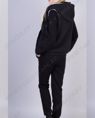 Тёплый спортивный костюм женский зимний "Баленсиага" Тройка с мехом чёрный купить в интернет магазине
