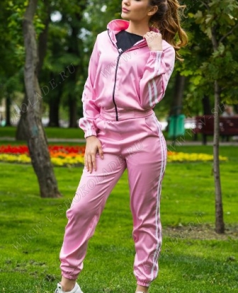 Атласный спортивный костюм на молнии / Розовый