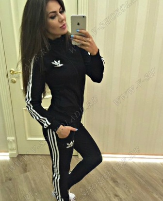 Спортивный костюм женский "Adidas" Весна/Лето Чёрный на молнии