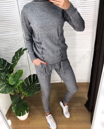 Кашемировый спортивный костюм с завязками / Серый