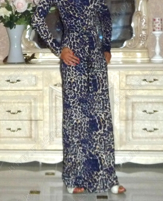Платье на одно плечо Леопард Синий