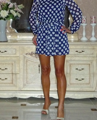 Шифоновое платье-туника "Синее в белый горох" 2014
