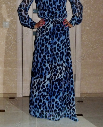 Шифоновое платье в пол "Melissa" Синий леопард 