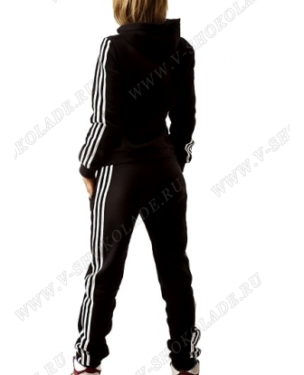 Спортивный костюм утеплённый Аdidas-3 Черный с белым логотипом купить в интернет магазине