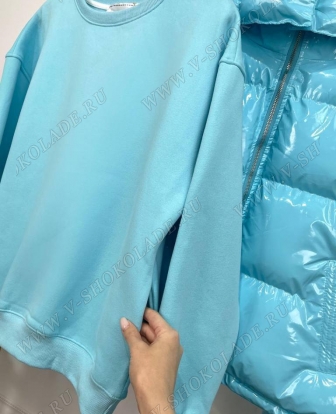 Спортивный костюм женский утепленный на флисе и желет / Тройка  /  Нежно-голубой