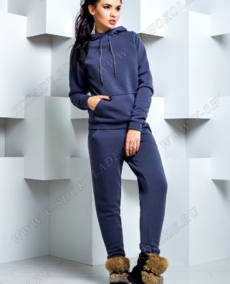 Утепленный спортивный костюм с карманами / Серо-синий
