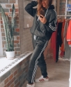 Утепленный спортивный костюм женский "Adidas" / Большие размеры / Черный