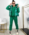 Стильный, спортивный костюм женский утепленный на флисе и желет / Тройка / Изумрудно-зеленый
