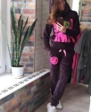 Велюровый костюм "Love Pink " Серо-коричневый с капюшоном
