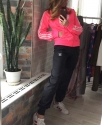 Женский спортивный костюм "Адидас" Графит+розовый